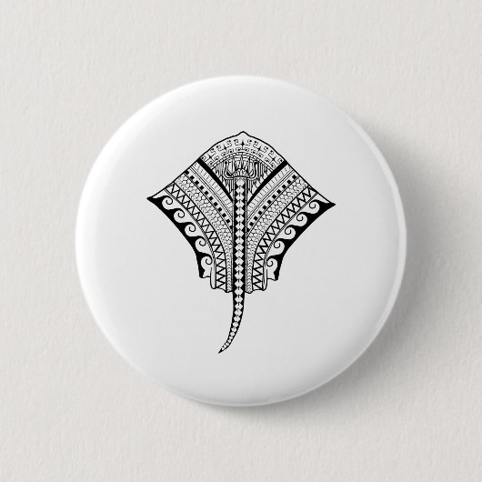 Black Tribal Stingray Manta Ray Button (Vorderseite)