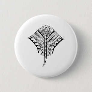 Black Tribal Stingray Manta Ray Button
