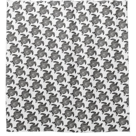 Black Tribal Turtle Pattern auf Weiß Duschvorhang (Vorderseite)