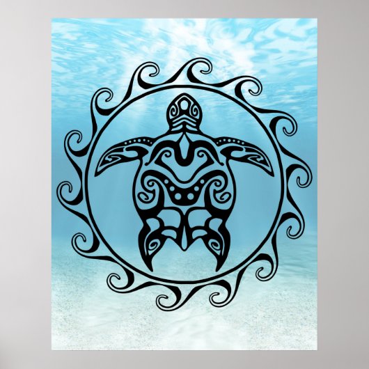 Black Tribal Turtle Sun Poster (Vorne)