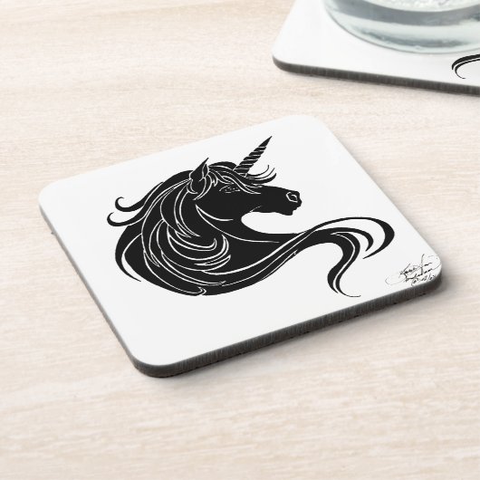 Black Tribal Unicorn Untersetzer (Linke Seite)