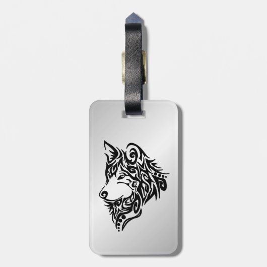 Black Tribal Wolf Gepäckanhänger (Rückseite vertikal)