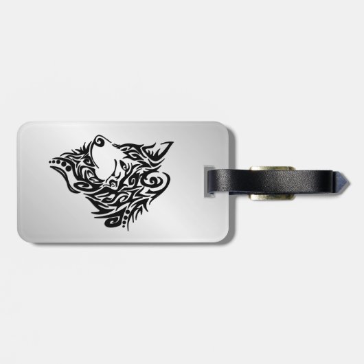 Black Tribal Wolf Gepäckanhänger (Rückseite horizontal)