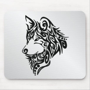 Black Tribal Wolf Mousepad