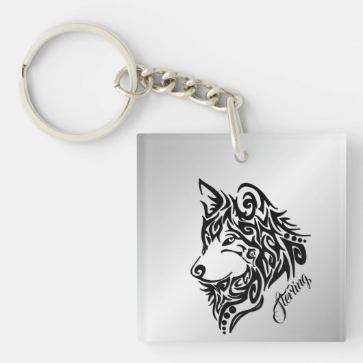 Black Tribal Wolf Schlüsselanhänger (Vorderseite)