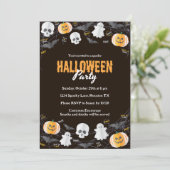Black Trick oder Treat Halloween Party Einladung (Stehend Vorderseite)
