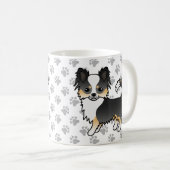 Black Tricolor Long Coat Chihuahua Dog & Paws Kaffeetasse (VorderseiteRechts)