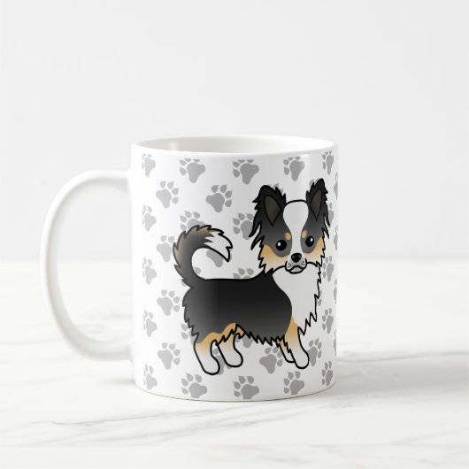 Black Tricolor Long Coat Chihuahua Dog & Paws Kaffeetasse (Links)