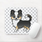 Black Tricolor Long Coat Chihuahua Dog & Paws Mousepad (Mit Mouse)