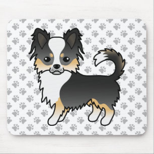 Black Tricolor Long Coat Chihuahua Dog & Paws Mousepad