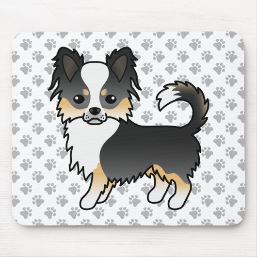 Black Tricolor Long Coat Chihuahua Dog & Paws Mousepad (Vorne)