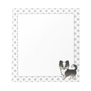 Black Tricolor Long Coat Chihuahua Dog & Paws Notizblock