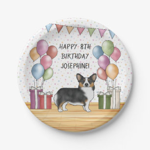 Black Tricolor Pembroke Welsh Corgi Happy Birthday Pappteller