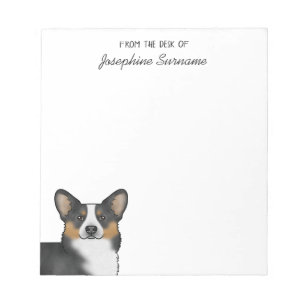Black Tricolor Pembroke Welsh Corgi Kopf und Text Notizblock