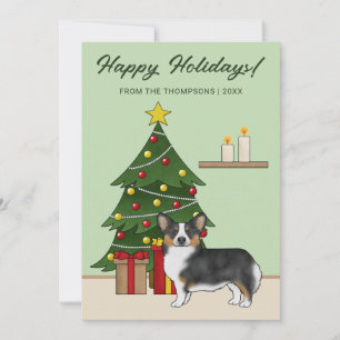 Black Tricolor Pembroke Welsh Corgi Weihnachtsbaum Feiertagskarte