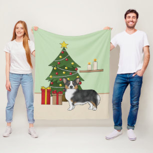 Black Tricolor Pembroke Welsh Corgi Weihnachtsbaum Fleecedecke