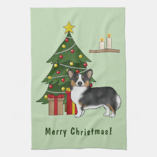 Black Tricolor Pembroke Welsh Corgi Weihnachtsbaum Geschirrtuch