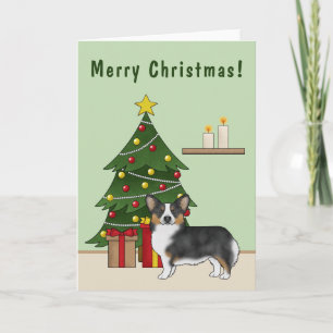 Black Tricolor Pembroke Welsh Corgi Weihnachtsbaum Karte