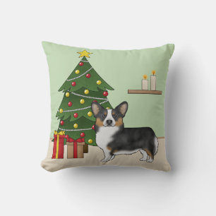 Black Tricolor Pembroke Welsh Corgi Weihnachtsbaum Kissen