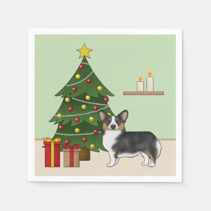 Black Tricolor Pembroke Welsh Corgi Weihnachtsbaum Serviette