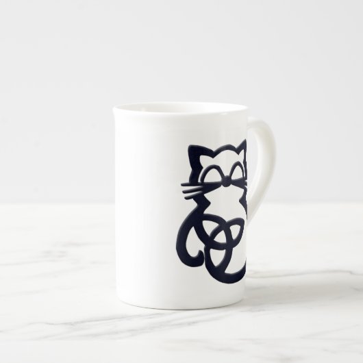 Black Trinity Knot Celtic Cat Bone China Tasse (Vorderseite Rechts)