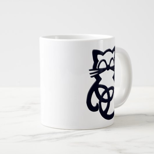 Black Trinity Knot Celtic Cat Jumbo Tasse (Vorderseite Rechts)