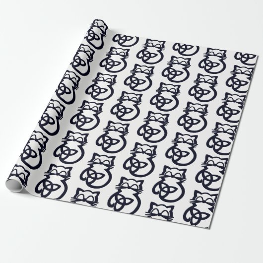 Black Trinity Knot Celtic Cat Wrapping Paper Geschenkpapier (Ungerollt)