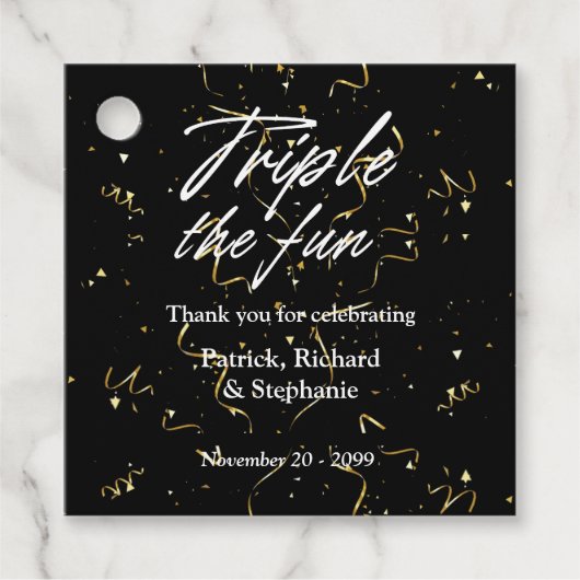 Black Triple the Fun Friends Joint Birthday Geschenkanhänger (Vorderseite)