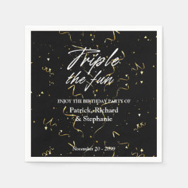 Black Triple the Fun Friends Joint Birthday Serviette