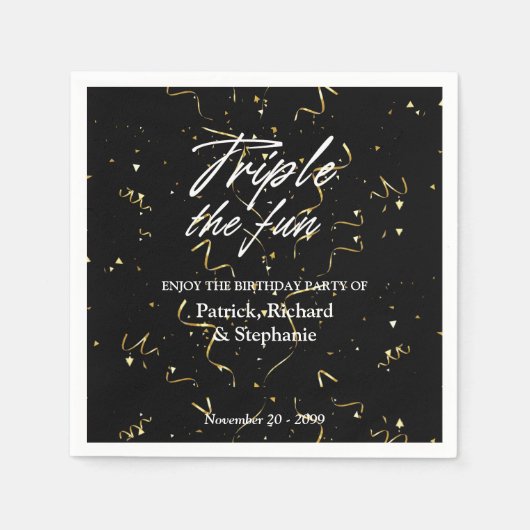 Black Triple the Fun Friends Joint Birthday Serviette (Vorderseite)