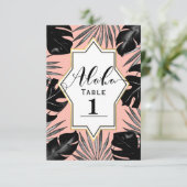 Black Tropical Blätter & Coral Gold Tischnummer (Stehend Vorderseite)