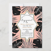 Black Tropical Blätter Coral Peach Gold Verlobung Einladung (Vorderseite)