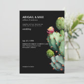 Black Tropical Cactus Modern Wedding Einladung (Stehend Vorderseite)