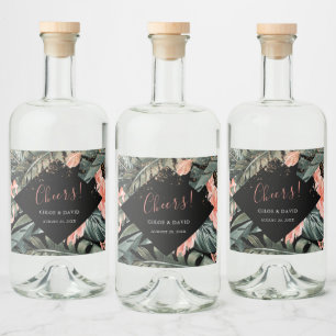 Black Tropical Palm Wedding Liquor Flasche Etikett