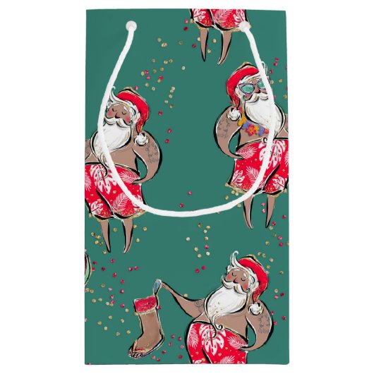 Black Tropical Santa Gift Bag Kleine Geschenktüte (Rückseite)