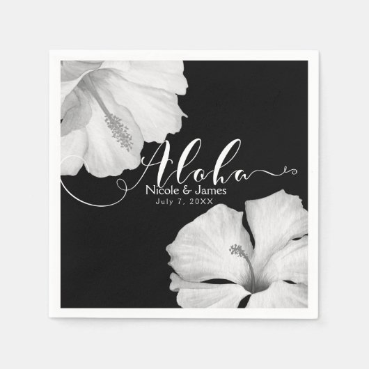 Black Tropical Wedding Aloha, Schwarzer Hibiskus Serviette (Vorderseite)
