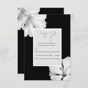 Black Tropical Wedding RSVP-Antwort auf White Hibi Einladung