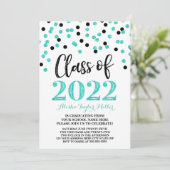 Black Turquoise Confetti Graduation Party 2022 Einladung (Stehend Vorderseite)