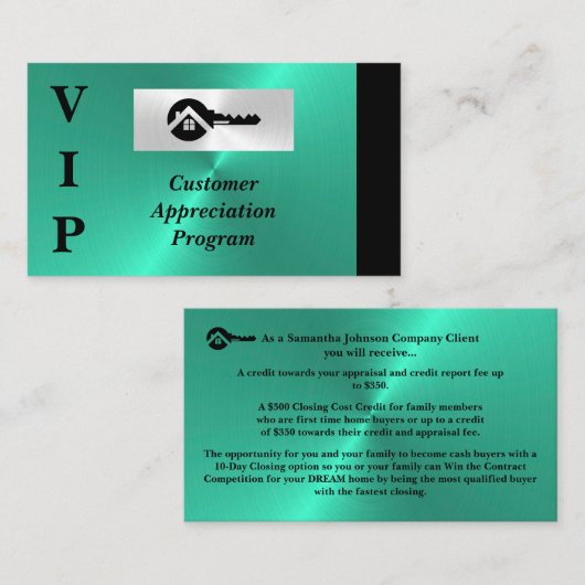 Black & Turquoise VIP Customer Appreciation  Visitenkarte (Vorne/Hinten)