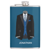 Black Tux mit Blue Vest personalize Wedding Flachmann (Vorderseite)