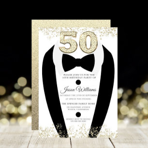Black Tuxedo Anzug Gold Mens 50. Geburtstagsparty Einladung