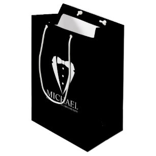 Black Tuxedo Anzug Personalisierter Trauzeuge Vors Mittlere Geschenktüte