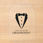 Black Tuxedo Anzug Trauzeuge Vorschlag Acryleinladungen (Vorderseite)