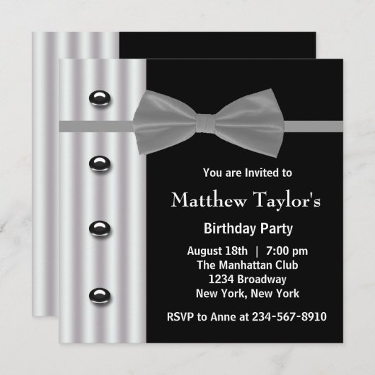 Black Tuxedo Bow Krawatte Mens Birthday Party Einladung (Vorne/Hinten)