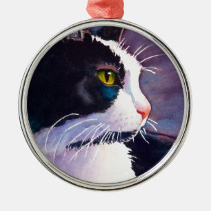 Black Tuxedo Cat in Stormy Mood Ornament Aus Metall