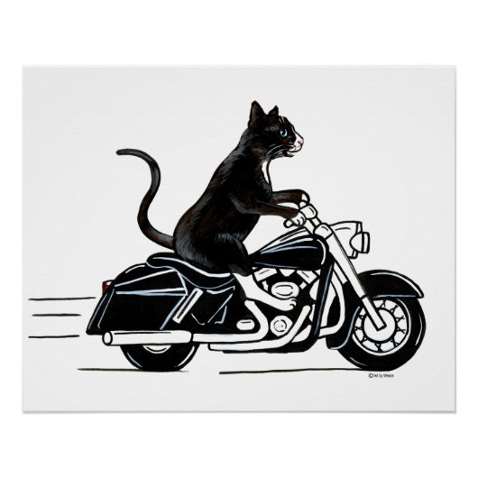 Black Tuxedo Cat Riding A Motorrad Poster (Vorderseite)