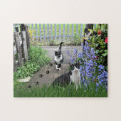 Black Tuxedo Cats in Garden Jigsaw Puzzle (Horizontal)