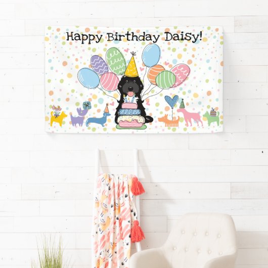 Black Tuxedo Cockapoo Cavapoo Dog Birthday Party Banner (Insitu)