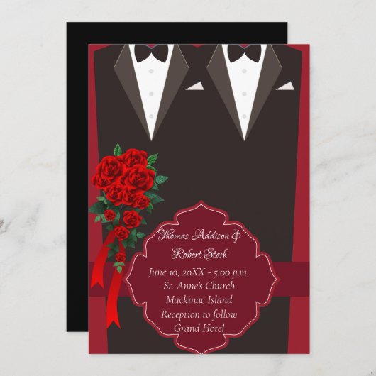 Black Tuxedo Gay Wedding Einladung (Vorne/Hinten)