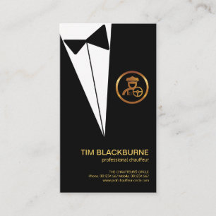 Black Tuxedo Gold Chauffeur Boutonniere Button Visitenkarte